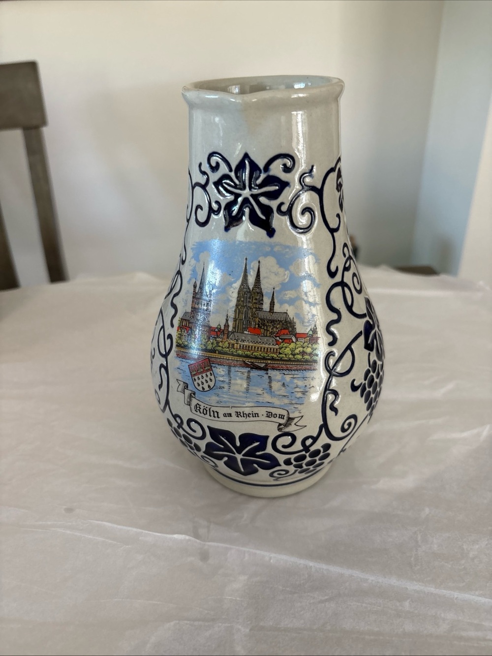 Stoneware 8 Inches Tall Water/Vine Pitcher City Of Koln Made in Germany